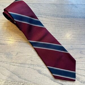 Vintage Robert Talbott Striped Necktie Burgundy Blue White Stripe Silk Tie‎